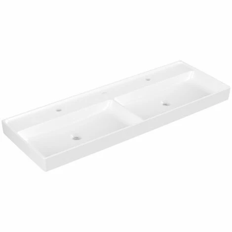 Villeroy & Boch Collaro Schrank-Doppelwaschtisch 130cm Ungeschliffen Mit 2 Hahnlöchern Ohne Überlauf Stone White Mit CeramicPlus Beschichtung 4 Villeroy & Boch Collaro Schrank-Doppelwaschtisch 130cm Ungeschliffen Mit 2 Hahnlöchern Ohne Überlauf Stone White Mit CeramicPlus Beschichtung – Bild 2