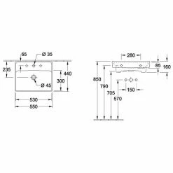 Villeroy & Boch Collaro Waschtisch Ungeschliffen 55 Cm Ohne Hahnloch Ohne Überlauf Weiß Alpin Ohne Beschichtung