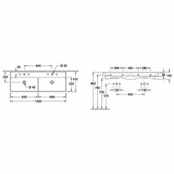 Villeroy & Boch Collaro Schrank-Doppelwaschtisch 130cm Ungeschliffen Mit 2 Hahnlöchern Mit Überlauf Stone White Mit CeramicPlus Beschichtung