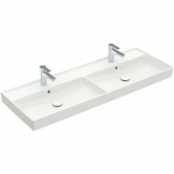 Villeroy & Boch Collaro Schrank-Doppelwaschtisch 130cm Ungeschliffen Mit 2 Hahnlöchern Mit Überlauf Stone White Mit CeramicPlus Beschichtung -VILLEROY & BOCH shop 71871312 3