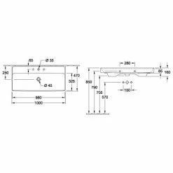 Villeroy & Boch Collaro Schrankwaschtisch Ungeschliffen 100 Cm Mit 1 Hahnloch Ohne Überlauf Stone White Mit CeramicPlus Beschichtung