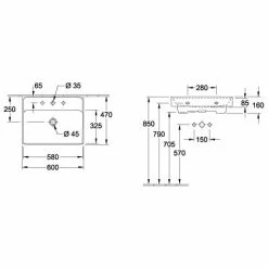 Villeroy & Boch Collaro Waschtisch Ungeschliffen 60 Cm Mit 1 Hahnloch Ohne Überlauf Weiß Alpin Ohne Beschichtung