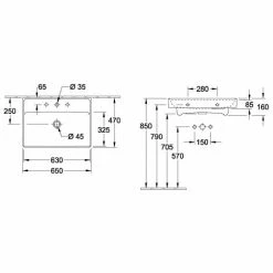 Villeroy & Boch Collaro Waschtisch Ungeschliffen 65 Cm Ohne Hahnloch Ohne Überlauf Weiß Alpin Ohne Beschichtung