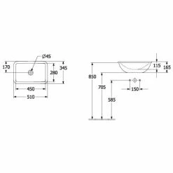 Villeroy & Boch Loop & Friends Einbauwaschbecken Rechteckig 51 Cm Ohne Überlauf Mit CeramicPlus Beschichtung